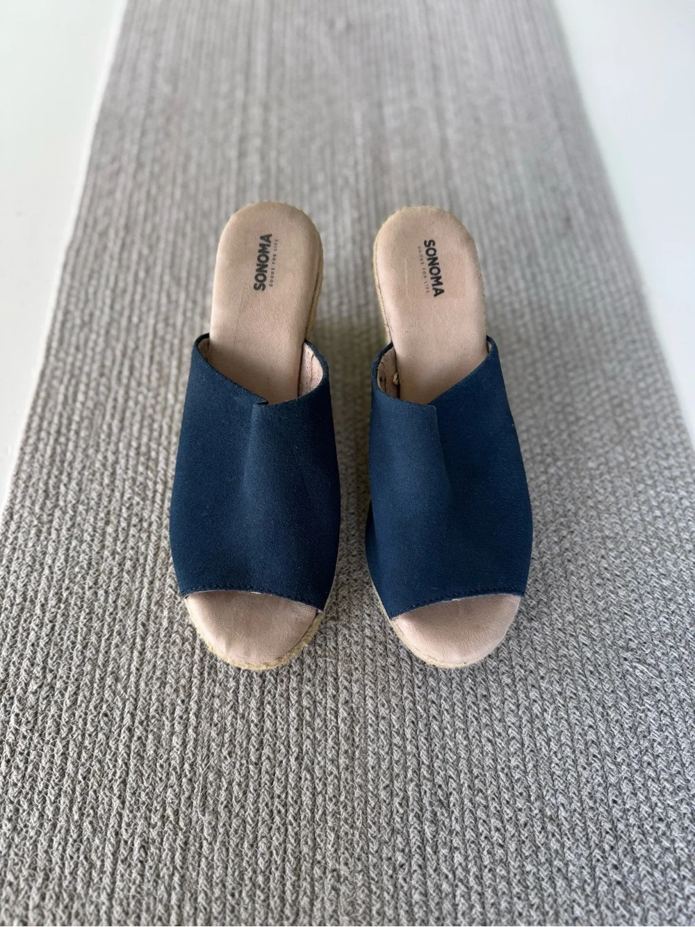 Vintage Sonoma Navy Blue Genuine Suede Espadrille Wedge Sandals Size 8
